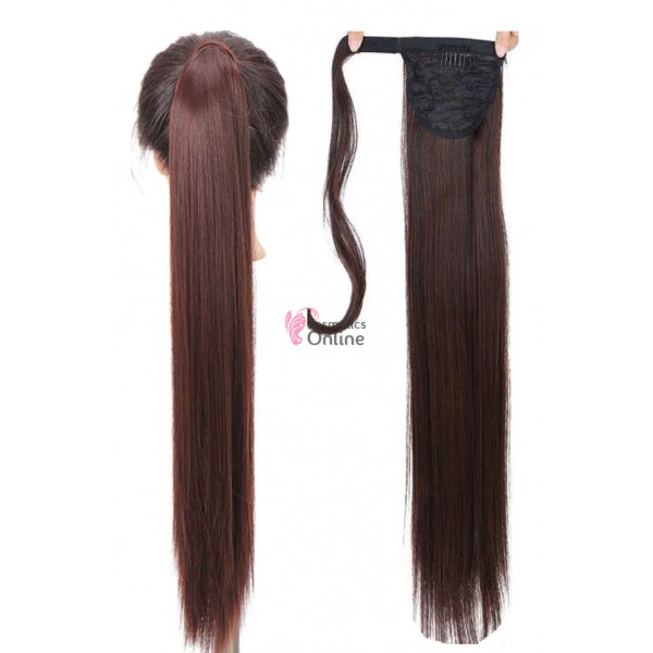 Extensie de par coada dreapta cu clema si arici 55cm cod MST2H3355 Brunet cu Castaniu Mediu Mixt